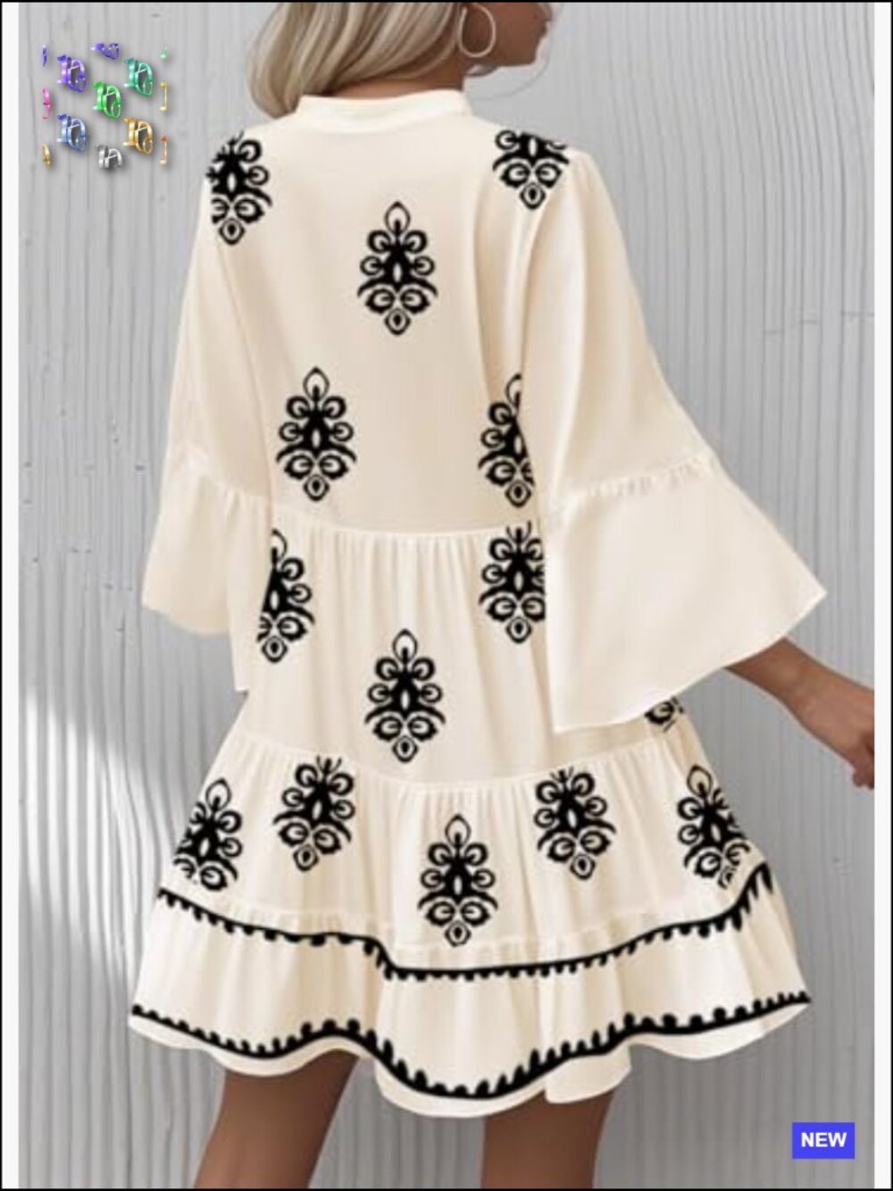 Flowy Ruffle 3/4 Sleeve V Neck Tiered Casual Babydoll Boho Beach Mini Dress - Picture 2 of 4
